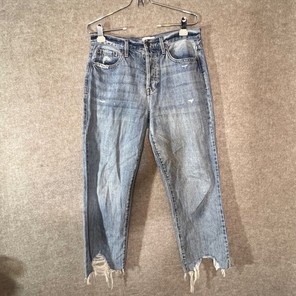 Pistola Jeans Womens 29 High Rise Distressed Raw Hem Straight Leg Light Wash
